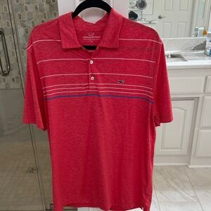 Vineyard Vines Large Men's Polo in Red with White and blue Stripes